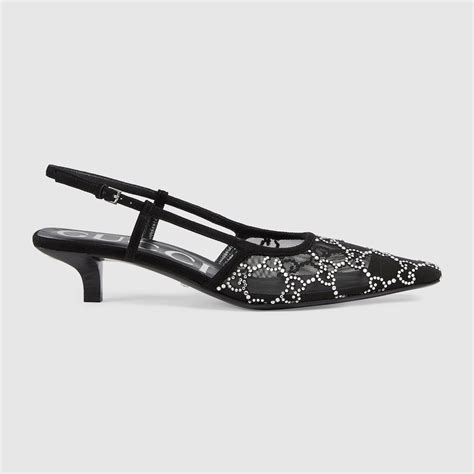 gucci black crystal shoes|gucci crystal slingbacks.